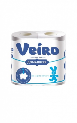 бумага туалетная VEIRO (ВЕЙРО) Домашняя 2сл  4шт белая  1/12 1С24 Мин.заказ=3