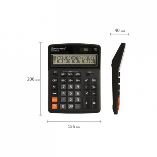 калькулятор BRAUBERG (БРАУБЕРГ) EXTRA-16-ВК (206*155мм) двойное питание 16разр.черный 250475
