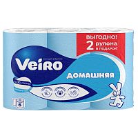 бумага туалетная VEIRO (ВЕЙРО) Домашняя 2сл  6шт 1/8 1С26ПРОМО Мин.заказ=2