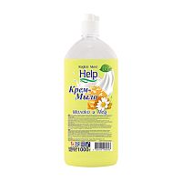 жидкое крем-мыло HELP (ХЕЛП) 1л Молоко и мёд флип-топ 1/12  5-0363/5-0334 Мин.заказ=2