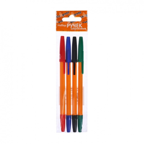 ручки цветные шариковые  4шт CALLIGRATA (синий,красный,черный,зеленый) 5477643 Мин.заказ=3