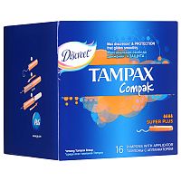 тампоны TAMPAX (ТАМПАКС) 16шт Компак Супер Плюс 4капли 