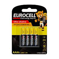 батарейки EUROCELL ААА 4шт алкалиновые 1/12