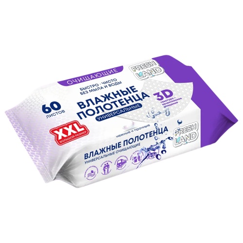 полотенца влажные XХL 60шт Fresh Land 25*18см 1/8 Мин.заказ=2