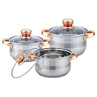 НАБОР КАСТРЮЛЬ  6пр(2,1л,3л,4л) стеклянные крышки нержавейка 1/4 KL-4216