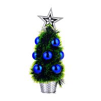 елка 30см с синими шарами,сувенирная S0927-4