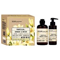 набор жен.VEGAN.LOVE.STUDIO Vanilla, Amber, Musk (гель д/д 300мл+спрей парф.150мл) Дельта Парфюм 1/12