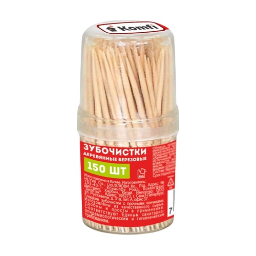 зубочистки KOMFI (КОМФИ) 150шт бамбуковые в баночке KWN150D 1/10