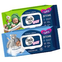 салфетки влажные 60шт EMILY STYLE (ЭМИЛИ СТАЙЛ) Fresh Idea ПРЕМИУМ by гипоаллергенные c крышкой 1/20 8168