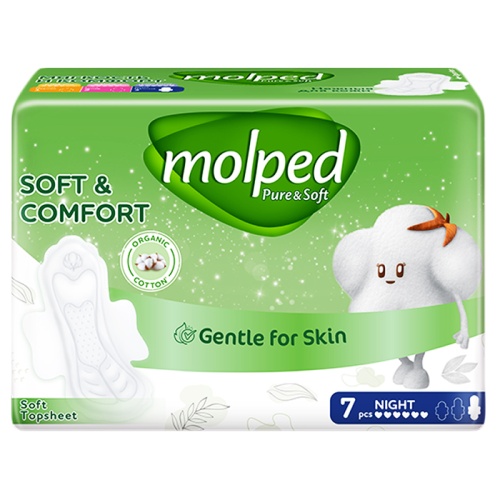 гигиенические прокладки MOLPED Pure@Soft (Молпед)  7шт ночные 1/18 