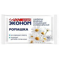 салфетки влажные  15шт ЭКОНОМ СМАРТ ромашка 1/108 30027 АКЦИЯ! Мин.заказ=10
