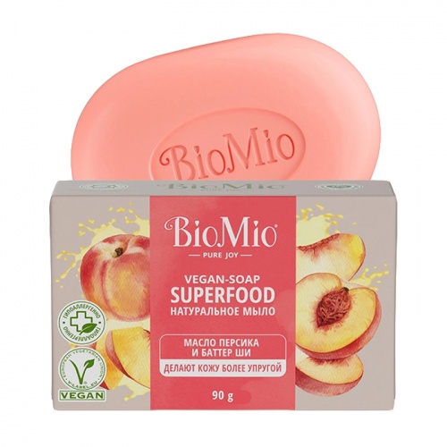 мыло туалетное BIOMIO (БИОМИО)  90г Superfood,с масло персика и баттером Ши 1/24 Мин.заказ=3