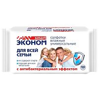 салфетки влажные  100шт ЭКОНОМ SMART д/всей семьи антибак.эффект 1/16 30258 Мин.заказ=2