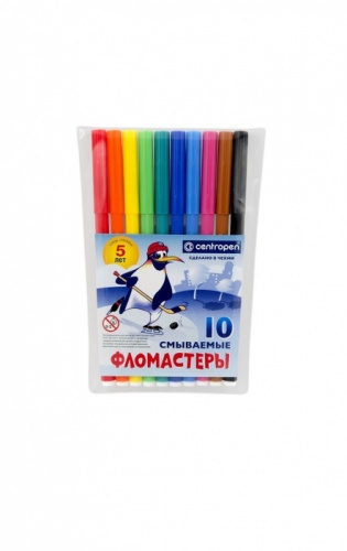 фломастеры 10цветов CENTROPEN (ЦЕНТРОПЕН) Пингвины смываемые 1/10 7790 Мин.заказ=3